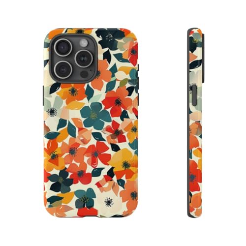 Coque iPhone 15 Pro Max orange avec motif floral feuilles rigide