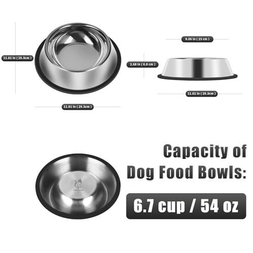 3Pcs Stainless Steel Dog Bowls Set - Non-Slip Food and Water Bowl 54 Oz - Dishwasher-Safe, Rust Resistant Metal Pet Bowls for Small/Medium/Large Sized Pets