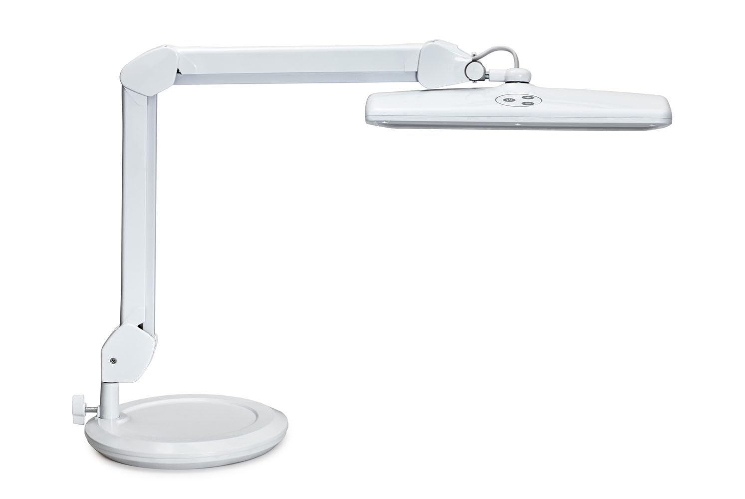 MAUL LED Schreibtischlampe MAULintro weiß für Büro Werkstatt Arbeitsplatz | helles tageslichtweiß für konzentriertes Arbeiten, flexibel neigbarer Drehkopf, stabiler Standfuß, austauschbare LED