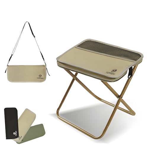 TOPtoper Tragbarer Klappstuhl mit Schultergurt, maximale Tragkraft 500lbs, Zwei Seitentaschen, Aufbewahrung, für Warteschlangen, Angeln, Wandertouren, Senioren, Campingausrüstung(Gelbbraun, Large)