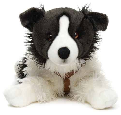 Uni-Toys - Border Collie schwarz-weiß, liegend (mit Geschirr) - 64 cm (Länge) - Plüsch-Hund, Haustier - Plüschtier, Kuscheltier