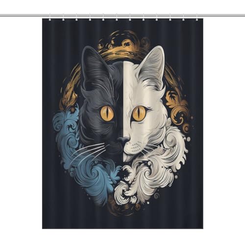 Rideau de douche chat imperméable pour stopper les fuites d'eau de la baignoire