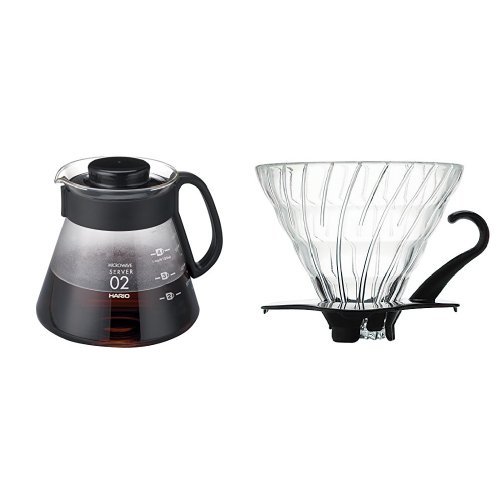 Hario V60 Coffee 02 Glass Server and V60 Glass Dripper 02 Black