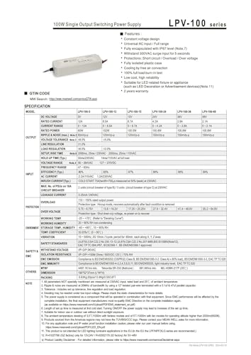 Alimentation 5V LPV-100W étanche pour stopper les pannes de courant extérieures