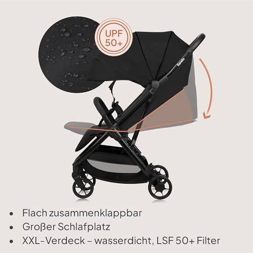 Lionelo Julie Air Buggy bis zu 22 kg von 6 m bis 4 Jahre Für Flugzeug Schwenkräder 360° Federung Einhand-Faltmechanismus Rückenlehnenverstellung Verdeck LSF50+, Leichtgewicht