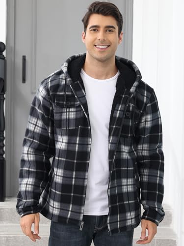 Men's Flannel Shirt Jacket Fleece Sherpa Lined Plaid Jackets Warm Thick Coat Full Zip Up Hoodie Winter Outwear4