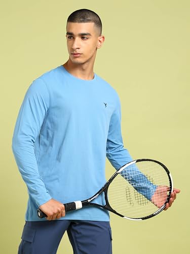 Image of TECHNOSPORT Men's Slim Fit Full Sleeve Crew Neck T-Shirt, COTFLEX Quick Dry Moisture Wicking Stretchable Sports Gym and Casual Wear