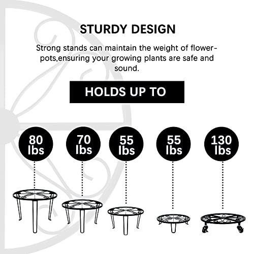 Yosager 5 Pack Metal Plant Stands For Flower Pot, Heavy Duty Black Iron Potted Stand Holder With Wheels, Self Assembly Required, Outdoor Planter Container Round Supports Display For Home Garden Decor #TOP2
