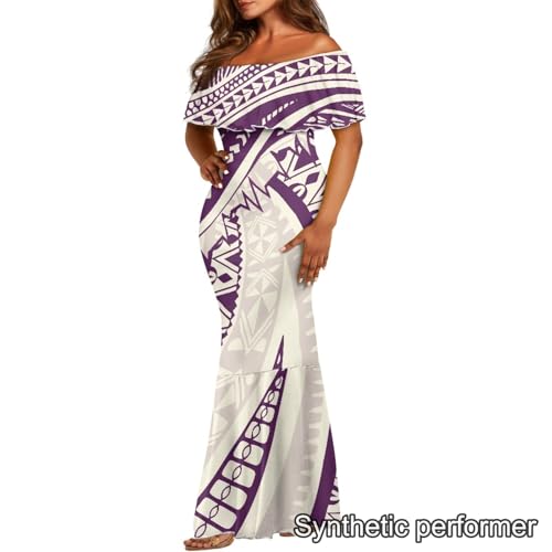 Image of Polynesian Dresses for Women Off Shoulder Maxi Dress Puletasi Samoan Dresses S-7XL