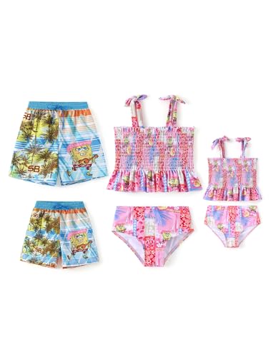 Image of SPONGEBOB SQUAREPANTS Family Matching Swimwear Set, UPF 50+ Quick-Dry Beachwear for Girls,Boys,Women & Men, Multicolor