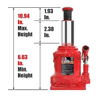 Big RED T92007A Torin Hydraulic Stubby Low Profile Welded Bottle Jack, 20 Ton (40,000 lb) Capacity, Red