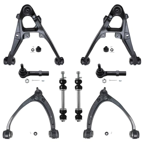 Image of Detroit Axle - 8pc Front End Kit for 2007-2013 Chevrolet Silverado 1500 GMC Sierra Yukon XL 1500 Avalanche Tahoe Cadillac Escalade EXT ESV, 4 Upper Lower Control Arms 2 Outer Tie Rods 2 Sway Bars