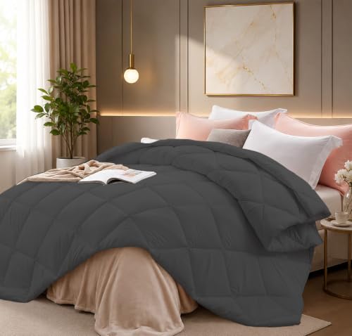 Image of Super Comfort Microfiber 300 GSM Single Bed Comforter for Heavy Winter Blanket Quilt Diamond Stitch (60 inch x 90 inch Inches /152cm x 228cm) - Comforter Single Bed|Drak Grey