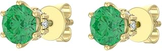 ARAIYA FINE JEWELRY 14k Gold Plated Silver 1/20 Carat Lab Grown Diamond and Natural Gemstone Solitaire Stud Earrings | E-F...