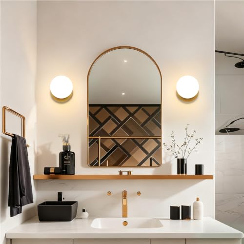 Image of 1 Pack Gold Wall Sconce, Modern Bathroom Sconce with Milky Globe Glass, Wall Light for Bathroom Mirror, Living Room, Hallway (Bulb Not Included)