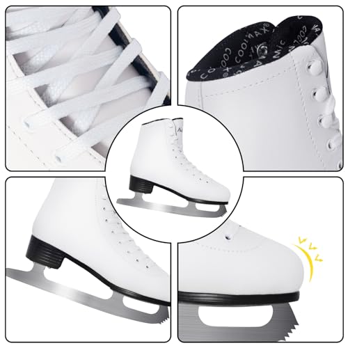 MammyGol Classic Ice Figure Skates for Womens/Misses/Girls Lace up with Stainless Steel Blade Light Support Ice Figure Skates in White Color - Thumbnail 2