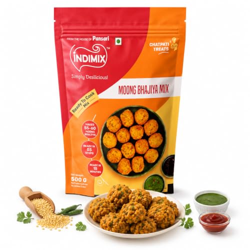 Image of INDIMIX Instant Moong Bhajiya Mix 500g | Ready-to-Cook Crispy Moong Pakoras, Homemade Authentic Flavor in 3 Easy Steps, No Artificial Colors or Preservatives, Pansari