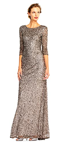 Adrianna Papell Women's 3/4 Sleeve Scoop Back Beaded Gown3