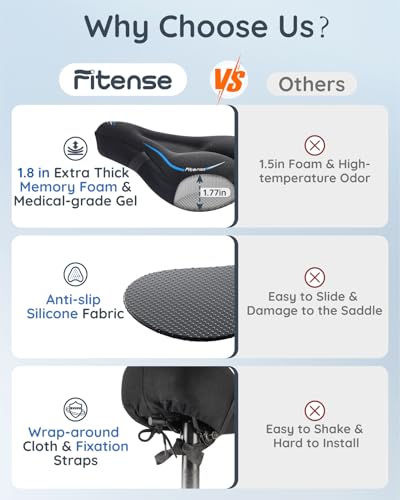 Fitense Bike Seat Cushion, Comfort Bike Seat Cover for Men Women, Exercise Bicycle Seat Cushion Padded Cover Compatible with Peloton, Mountain Stationary Bikes, Blue - Thumbnail 2