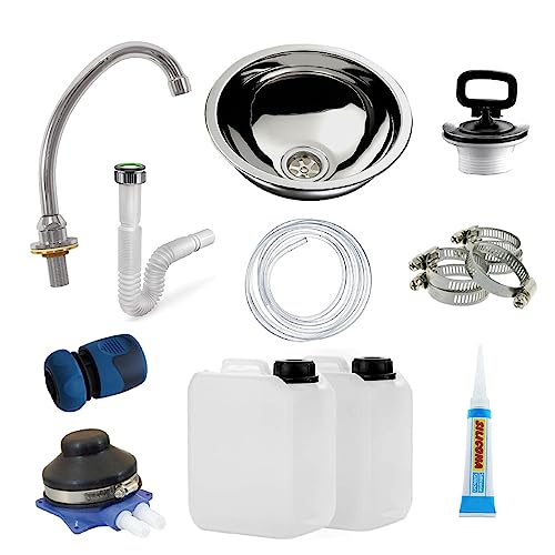 Express Water, kit de fabrication d'évier autonome, portable, indépendant, pompe à pied avec réservoirs de 15 litres, évier en inox et robinet chromé.