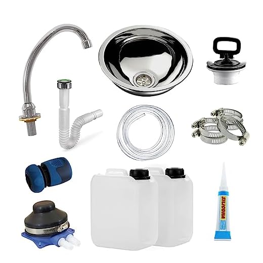 Fai Da Te Express Water Kit, Kit per Costruire Lavandino Lavabo Lavello, Portatile Autonomo Trasportabile, con Serbatoio d'Acqua, in Acciaio Inox, con Comando a Pedale, per il Fai da Te, Completo di Accessori