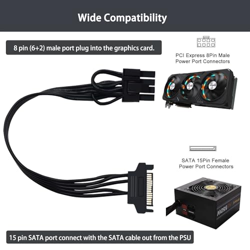 Cable SATA a 8 pines PCIe para tarjeta gráfica y adaptador de alimentación GPU de 9 pulgadas 4