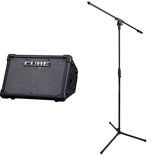 Roland CUBE Street EX 4-Channel 50-Watt Battery Powered Amplifier & Amazon Basics Adjustable Boom Height Microphone Stand with Tripod Base, Up to 85.75 Inches - Black