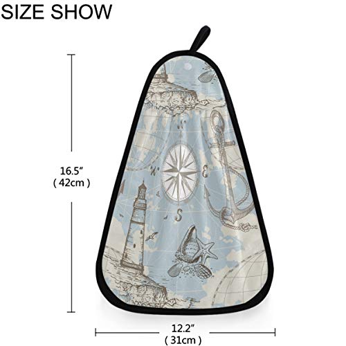 Visesunny Hand Towel For Kitchen Bathroom Decor Sea Map With Compass Lighthouse Anchor Seashell Soft Absorbent Cotton Dish Towel With Hanging Loop Botton Cleaning And Drying Washcloth #TOP1