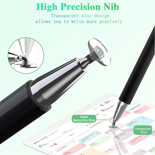 Image of Stylus and Mount for Nintendo Switch /Skylight Calendars 15 /27 Inch, Dual Tip with Mesh and Disc Tip | Magnetic Pen Cap | Flexiple Stylus Holder Mount to Calendar,Capacitive Stylus Pen-Black