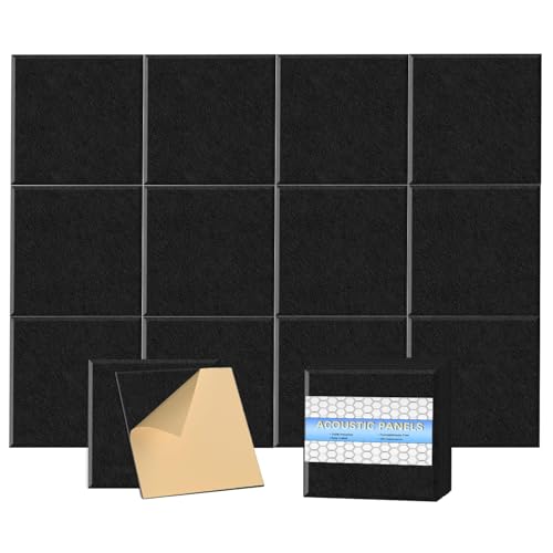 Paneles Acústicos HONORIA Autoadhesivos para Pared, Paneles Decorativos Absorbentes de Sonido para Estudio de Grabación y Hogar 12x12x0.4 Pulgadas, Paquete de 18 (Negro) miniatura 1