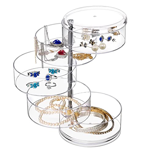 LETURE 5-Layers Rotatable Jewelry Storage Organizer Box for Earrings Hair Accessories & Beauty Supplies Earrings Necklaces Bracelets (5-Layers)