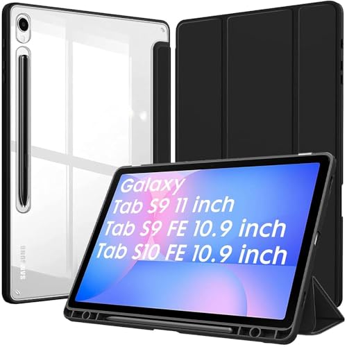 Image of reeto Smart Case for Samsung Galaxy Tab S9 /S9FE /S10FE | Auto Wake /Sleep | Shockproof Transparent Back Magnetic Stand Cover for Samsung Tab S9 11 inch /Tab S9 FE /Tab S10 FE 10.9 inch - Phantom Black