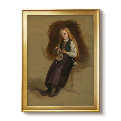 Adolph Tidemand | The Young Knitter | Gold Framed Wall Art | GAL101