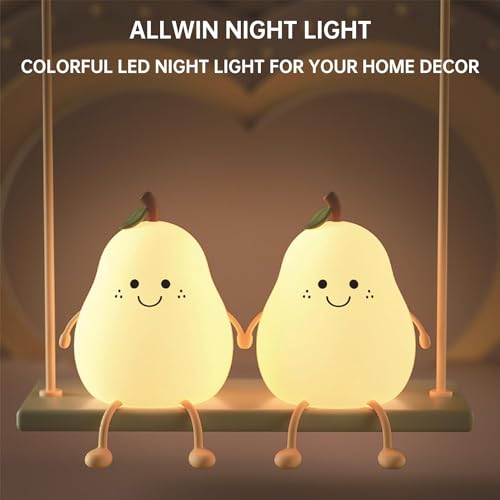 Image of MUID Pear Night Light For Kids Silicone Cute Lamp Nightstand Dimmable Bedroom Baby Fruit Nightlight Kawaii Bedside Room (Pear Lampled)