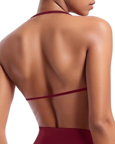Image of OMKAGI Halter Sports Bras for Women Padded Strappy Bra Open Back Workout Gym Crop