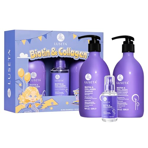 Image of Luseta Biotin Trio Hair Care Set Moisturizing Shampoo and Conditioner Set 16.9 oz*2 and 3.38 oz Hair Serum Thickening for Thinning Damaged Dry Hair