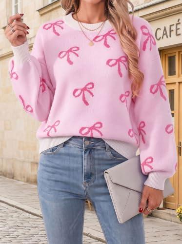 Image of Women's Fall Heart Cute Sweaters Oversized Cable Knit Winter Trendy Tops | Lantern Sleeve Pullover, Crew Neck, Graphic sweaters , Drop Shoulder, Warm Cozy Chunky Knit, 2026 Fashion Outfit