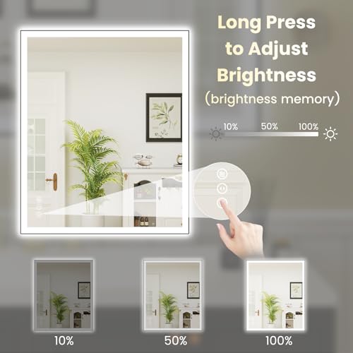 Image of WTTY 30 inchX36 inch LED Bathroom Mirror with Black Frame, Bathroom Vanity Mirror with Lights for Wall, Front Light and Backlit, Anti-Fog, Dimmable, 3 Colors, Shatterproof, Memory, Horizontal /Vertical