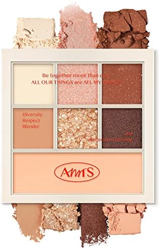 AMTS Authentic Amber Glitter Eyeshadow Palette Makeup, Matte Shimmer Glitter Gold Metallic Korean Neutral Brown Eyeshadow, K Beauty
