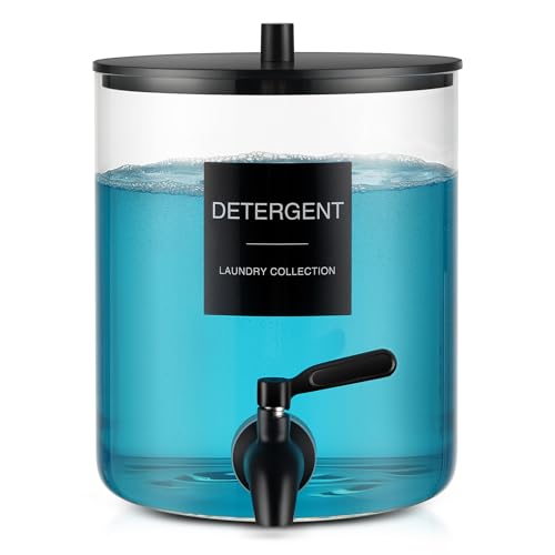 Glass Laundry Detergent Dispenser, 128 oz / 3.5L Fabric Softener Dispenser for Laundry Room Organization, Detergent Holder with 304 Spigot, Glass Soap Container (Black) by TIPGO - Used condition - US$24.94