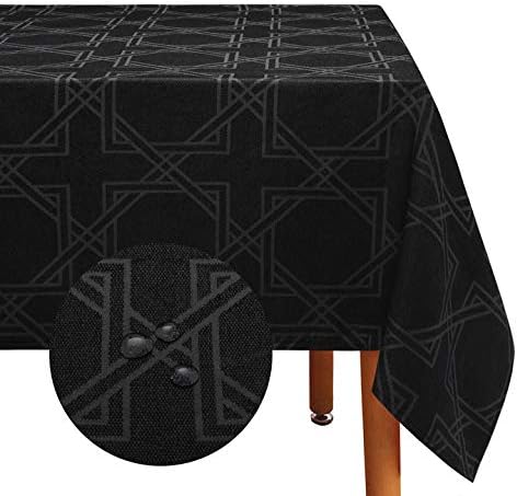 Hiasan Jacquard Rectangle Tablecloth with Geometric Pattern - Waterproof Wrinkle Resistant Washable Luxurious Fabric Table Cloth for Dining Room Party Kitchen, Black, 54 x 80 Inch