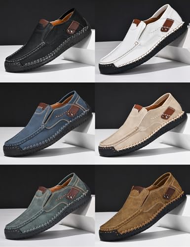 Men's Vintage Leather Driving Shoes,Lightweight Slip-On Flat Oxford Loafers Moccasin Dress Walking Casual Boat Shoes3