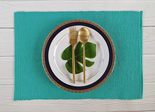 100% Cotton Ribbed Placemats - Set of 8-13 x 19 Inches - Turquoise Blue - Everyday Cloth Table Mats - Thick Construction, Washable Reusable Cloth Place Mats - by AVKA Studio by AVKA Studio - Used condition - Image 6