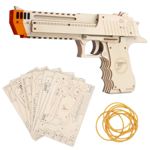 VJOALIN 3D Wooden Puzzles, Desert Eagle Wood Puzzles Gun Rubber Band Pistol Toys Machinery Model Best Present Puzzle for Adults