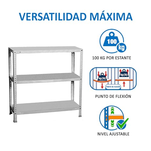 Miniatura 5 de Simonrack Estanteria Metalica 3 Baldas Ajustables, 100 Kg De Punto Flexión, 1000x900x300 Mm, Con Tornillos, Estantería Almacenaje, Galvanizado - Comfort