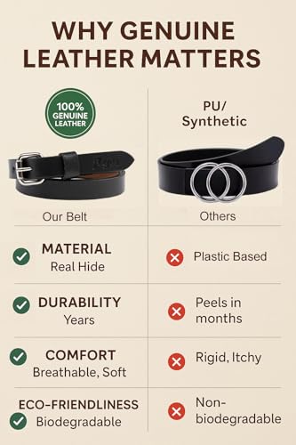 Image of Flyer Girls Black Leather Belt - Genuine Leather Kids Belt for wear on Jeans, Dress, School & Party - Adjustable Stylish for Girls 2-14 Years | 2 Years Warranty BL1281