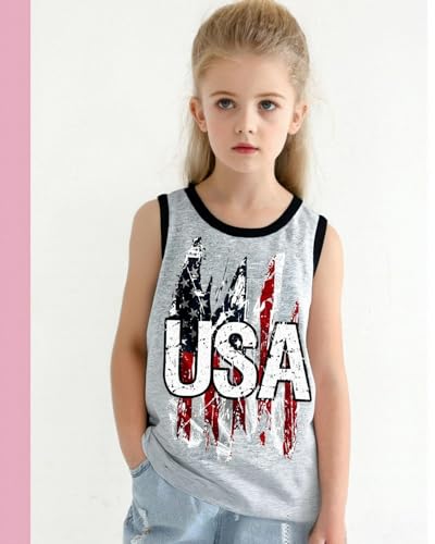 Image of 4th of July Tank for Boy Girl American Flag Shirts Kids Patriotic Outfit Independence Day Sleeveless Tops 2-7T