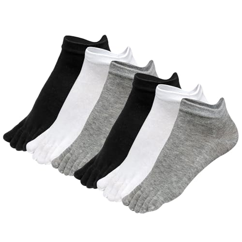 Soleeya 6 Pares Calcetines 5 Dedos Mujer Talla 35-40, Suave Calcetines Tobilleros de Cinco Dedos para Deportes | Transpirable Algodón Calcetines Separadores de Dedos para Mujer (3 Colores)