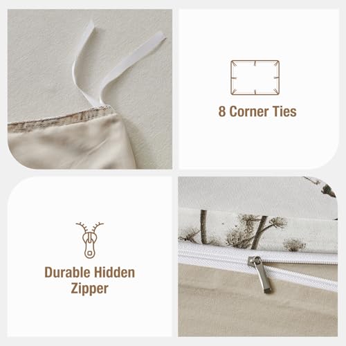 Image of Lekesky King Size Duvet Cover Set, Lightweight Soft Microfiber Comforter Cover,Reversible Duvet Cover King with Branch Pattern, 3 Pieces Khaki Bedding Set with Zipper and 2 Pillowcases