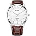 Produktbild BUREI Herren Uhren Damen Quarz Armbanduhr mit Silber Weißem-Zifferblatt Datumsanzeige Braun Echtes Lederband